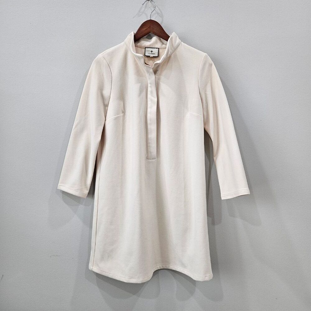 Tuckernuck Womens Avery Terry Shirt Dress Ivory Small Mock Neck Half Placket